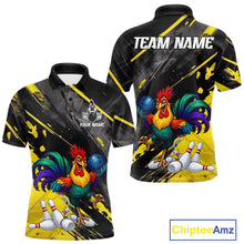 Load image into Gallery viewer, Personalized Colorful Funny Rooster Bowling Shirt For Men Yellow Grunge Bowling Team Jersey NYN3174