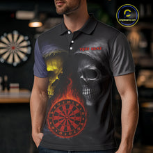 Load image into Gallery viewer, Flaming Dartboard Dual Skulls Funny Darts Shirt For Men - Customizable Name &amp; Team NYN0404