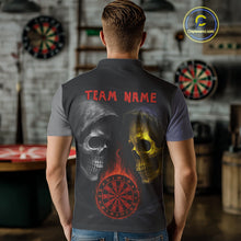 Load image into Gallery viewer, Flaming Dartboard Dual Skulls Funny Darts Shirt For Men - Customizable Name &amp; Team NYN0404