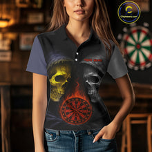 Load image into Gallery viewer, Flaming Dartboard Dual Skulls Funny Darts Shirt For Women - Customizable Name &amp; Team NYN0404