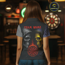 Load image into Gallery viewer, Flaming Dartboard Dual Skulls Funny Darts Shirt For Women - Customizable Name &amp; Team NYN0404