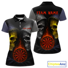 Load image into Gallery viewer, Flaming Dartboard Dual Skulls Funny Darts Shirt For Women - Customizable Name &amp; Team NYN0404
