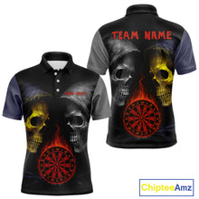 Load image into Gallery viewer, Flaming Dartboard Dual Skulls Funny Darts Shirt For Men - Customizable Name &amp; Team NYN0404