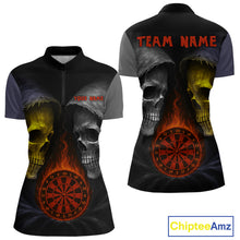 Load image into Gallery viewer, Flaming Dartboard Dual Skulls Funny Darts Shirt For Women - Customizable Name &amp; Team NYN0404