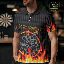 Load image into Gallery viewer, Fire Dart Arrows &amp; Flaming Pattern Darts Shirt For Men - Customizable Name &amp; Team NYN0409