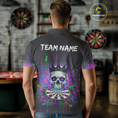 Custom Purple Crown Skull Colorful Dripping Dartboard Men Darts Polo Shirt Dart Jerseys NYN1827