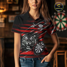 Load image into Gallery viewer, Red Grunge Grey Smoke Tiger Dartboard Custom Dart Polo Shirt Women Dart League Jerseys NYN2087