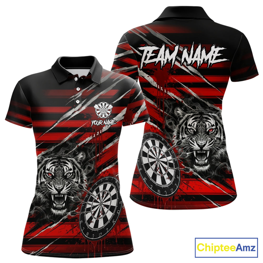 Red Grunge Grey Smoke Tiger Dartboard Custom Dart Polo Shirt Women Dart League Jerseys NYN2087