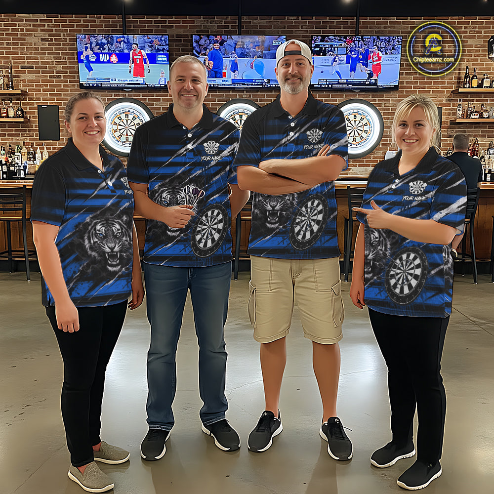 Blue Grunge Grey Smoke Tiger Dartboard Custom Dart Polo Shirt Men Dart League Jerseys NYN2089