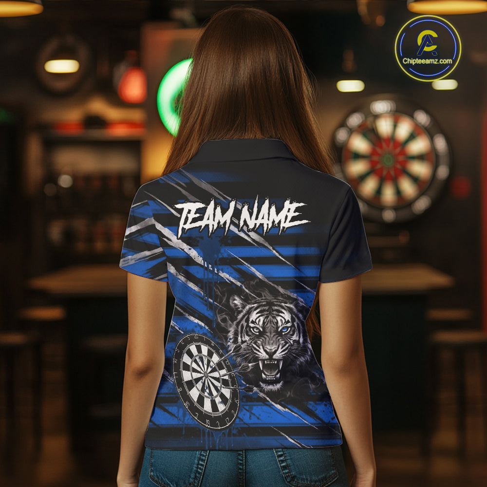 Blue Grunge Grey Smoke Tiger Dartboard Custom Dart Polo Shirt Women Dart League Jerseys NYN2089