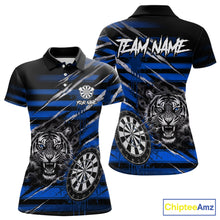 Load image into Gallery viewer, Blue Grunge Grey Smoke Tiger Dartboard Custom Dart Polo Shirt Women Dart League Jerseys NYN2089