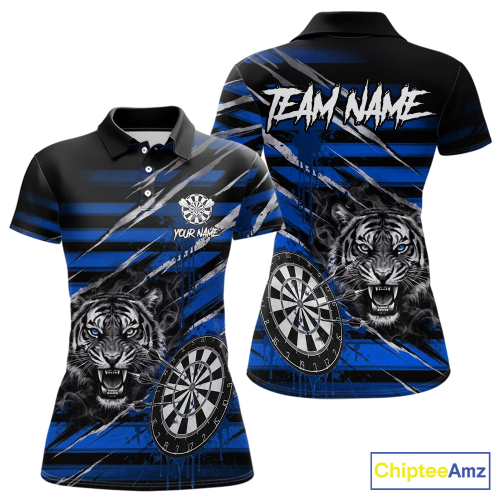 Blue Grunge Grey Smoke Tiger Dartboard Custom Dart Polo Shirt Women Dart League Jerseys NYN2089