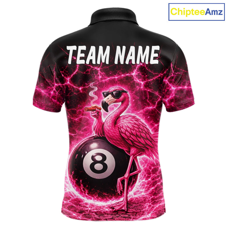 Thunder Pink Funny Flamingo Smokes Pool 8 Ball Men Billiard Shirt Custom Ball Billiard Team Attire NYN2612