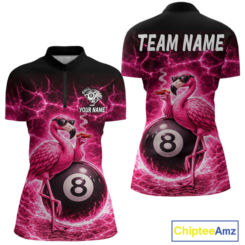 Thunder Pink Funny Flamingo Smokes Pool 8 Ball Women Billiard Shirt Custom Ball Billiard Team Attire NYN2612
