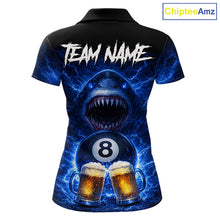 Load image into Gallery viewer, Blue Funny Lightning Shark Cheer Beers Pool 8 Ball Women Billiard Shirt Custom Ball Billiard Attire NYN2613