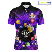 Load image into Gallery viewer, Purple Splatter Paint Pool 8 Ball Billiard Shirt For Men Custom Funny Beer 8 Ball Billiard Attire NYN2615