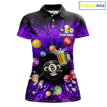 Load image into Gallery viewer, Purple Splatter Paint Pool 8 Ball Billiard Shirt For Women Custom Funny Beer 8 Ball Billiard Attire NYN2615