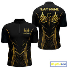 Load image into Gallery viewer, Personalized Black And Gold Wings Dart Arrow Men Darts Quarter-Zip Shirt Custom Dart Team Jersey NYN2619