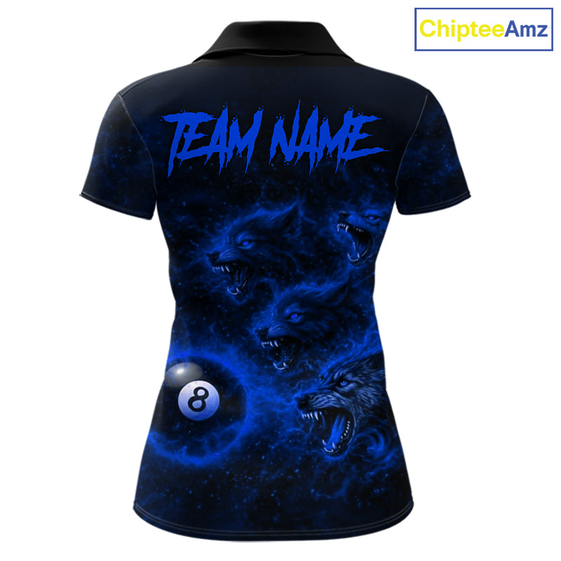 Horror Wolfs Blue Flames Smoke Pool 8 Ball Women Billiard Shirt Custom Ball Billiard Team Attire NYN2622
