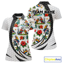 Load image into Gallery viewer, Tropical White And Black Golf Ball Polo Golf Shirts For Women Custom Parrot Golf Team Attire NYN3175