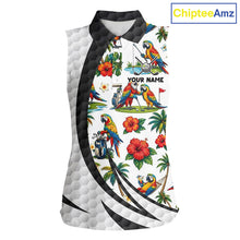 Load image into Gallery viewer, Tropical White And Black Golf Ball Sleeveless Polo Golf Shirts For Women Custom Parrot Golf Attire NYN3175