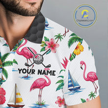 Load image into Gallery viewer, Tropical White And Black Golf Ball Polo Golf Shirts For Men Custom Flamingo Golf Team Attire NYN3176