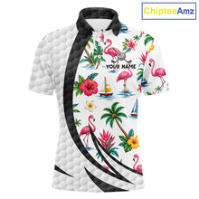 Load image into Gallery viewer, Tropical White And Black Golf Ball Polo Golf Shirts For Men Custom Flamingo Golf Team Attire NYN3176