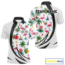 Load image into Gallery viewer, Tropical White And Black Golf Ball Polo Golf Shirts For Men Custom Flamingo Golf Team Attire NYN3176