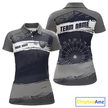 Load image into Gallery viewer, Grey Modern Grunge Dartboard Women's Darts Shirt - Custom Name For Dart Players NYN0413