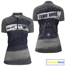 Load image into Gallery viewer, Grey Modern Grunge Dartboard Women's Darts Shirt - Custom Name For Dart Players NYN0413