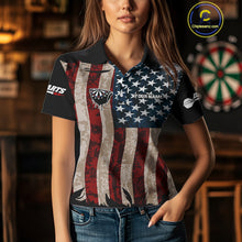 Load image into Gallery viewer, Dripping Dartboard Grunge US Flag Women's Darts Shirt - Custom Name For Dart Players NYN0420
