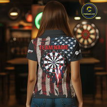 Load image into Gallery viewer, Dripping Dartboard Grunge US Flag Women's Darts Shirt - Custom Name For Dart Players NYN0420