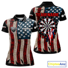 Load image into Gallery viewer, Dripping Dartboard Grunge US Flag Women's Darts Shirt - Custom Name For Dart Players NYN0420