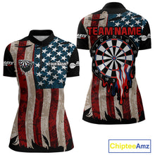 Load image into Gallery viewer, Dripping Dartboard Grunge US Flag Women's Darts Shirt - Custom Name For Dart Players NYN0420