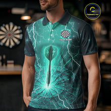 Load image into Gallery viewer, Turquoise Thunder Cracked Dartboard Men's Darts Shirt - Custom Name For Players NYN0423