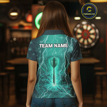 Load image into Gallery viewer, Turquoise Thunder Cracked Dartboard Women's Darts Shirt - Custom Name For Players NYN0423