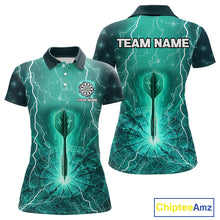 Load image into Gallery viewer, Turquoise Thunder Cracked Dartboard Women's Darts Shirt - Custom Name For Players NYN0423
