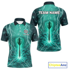 Load image into Gallery viewer, Turquoise Thunder Cracked Dartboard Men's Darts Shirt - Custom Name For Players NYN0423