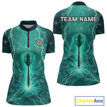 Load image into Gallery viewer, Turquoise Thunder Cracked Dartboard Women's Darts Shirt - Custom Name For Players NYN0423