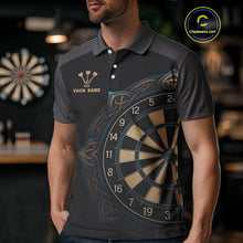 Load image into Gallery viewer, Vintage Blue Gold Celtic Dartboard Men's Darts Shirt - Custom Name For Players NYN0424