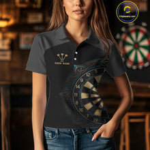 Load image into Gallery viewer, Vintage Blue Gold Celtic Dartboard Women's Darts Shirt - Custom Name For Players NYN0424