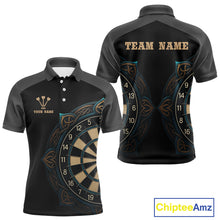 Load image into Gallery viewer, Vintage Blue Gold Celtic Dartboard Men's Darts Shirt - Custom Name For Players NYN0424