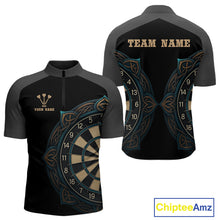 Load image into Gallery viewer, Vintage Blue Gold Celtic Dartboard Men's Darts Shirt - Custom Name For Players NYN0424