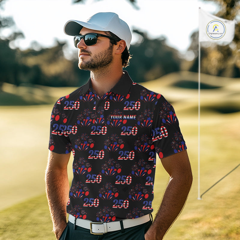 USA Anniversary Mens Golf Polo Shirt Custom Golf Pattern Patriotic Golf Tops |Black NYN3389