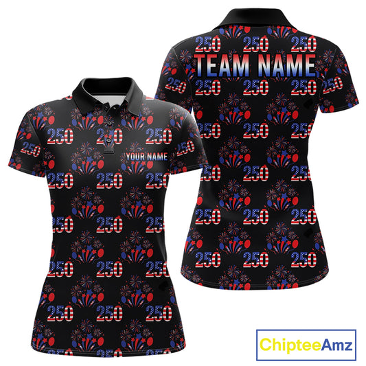 USA 250th anniversary womens golf polo shirt patriotic black golf top