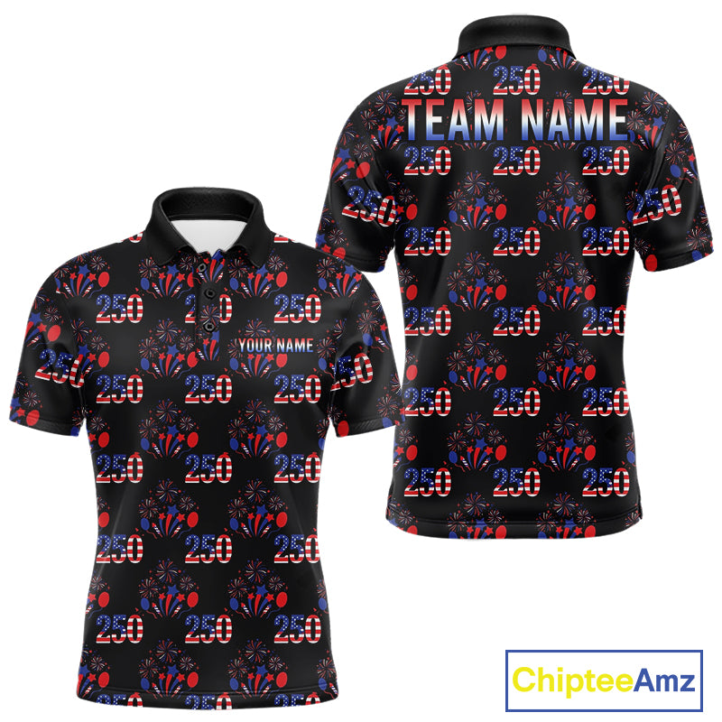USA 250th anniversary mens golf polo shirt patriotic black golf top