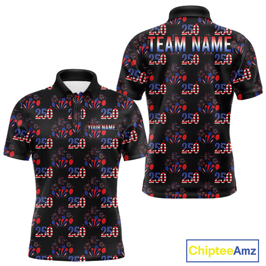 USA 250th anniversary mens golf polo shirt patriotic black golf top