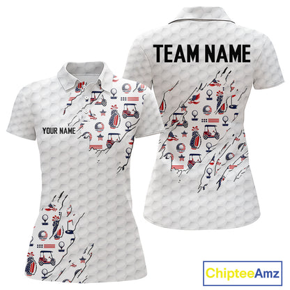USA 250th anniversary womens golf polo white golf ball patriotic shirt