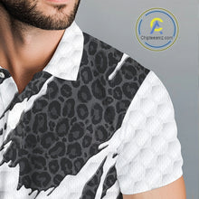 Load image into Gallery viewer, Black Leopard Pattern Mens Golf Polo Shirt Custom White Golf Ball Pattern Golf Team Outfits NYN3393