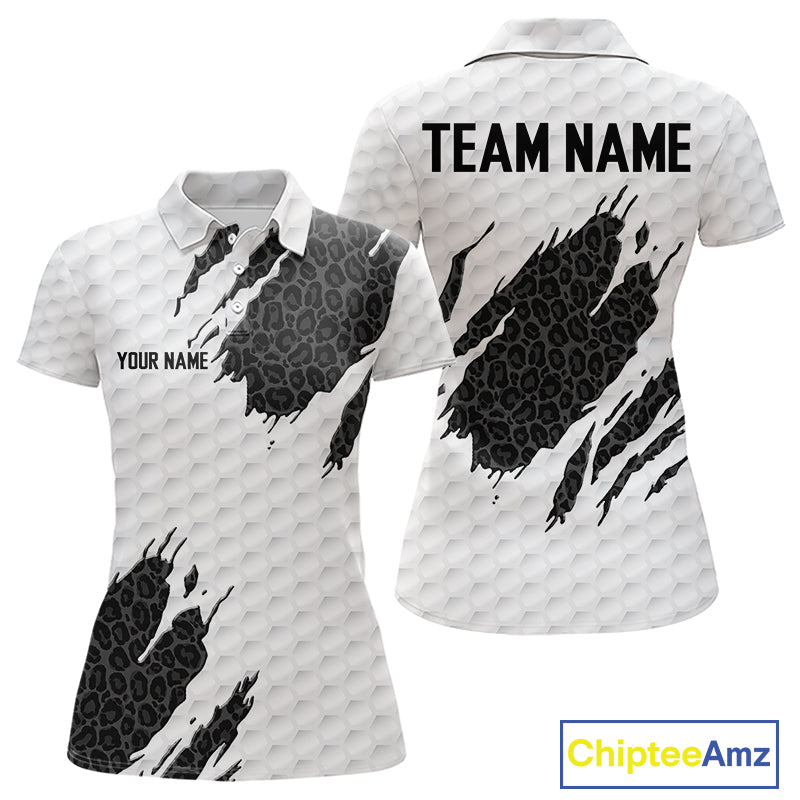 Black leopard womens golf polo shirt white golf ball golf outfit